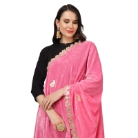 Women's Velvet Gotta Patti Dupatta (Pink, Length: 2.25 to 2.50 Mtr)