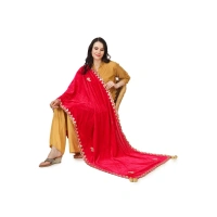 Women's Velvet Gotta Patti Dupatta (Pink, Length: 2.25 to 2.50 Mtr)
