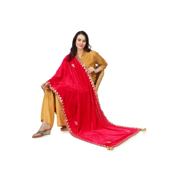 Women's Velvet Gotta Patti Dupatta (Pink, Length: 2.25 to 2.50 Mtr)