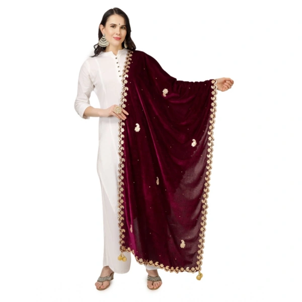 Women's Velvet Gotta Patti Dupatta (Purple, Length:Â 2.25 to 2.50 Mtr) - Purple