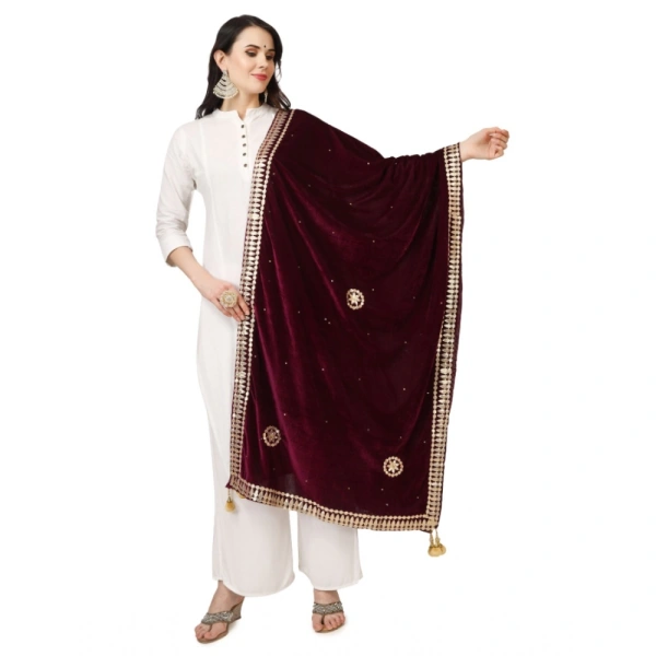 Women's Velvet Gotta Patti Dupatta (Purple, Length:Â 2.25 to 2.50 Mtr)
