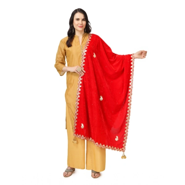 Women's Velvet Gotta Patti Dupatta (Red, Length:Â 2.25 to 2.50 Mtr) - Red