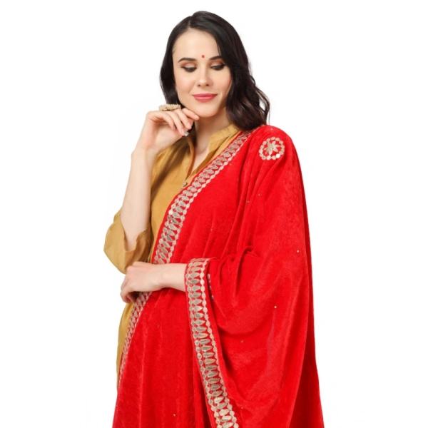 Women's Velvet Gotta Patti Dupatta (Red, Length:Â 2.25 to 2.50 Mtr)