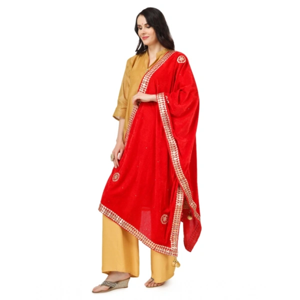 Women's Velvet Gotta Patti Dupatta (Red, Length:Â 2.25 to 2.50 Mtr)