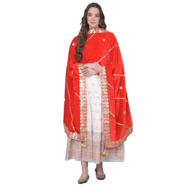 Women's Velvet Gotta Patti Dupatta (Red, Length:Â 2.25 to 2.50 Mtr)