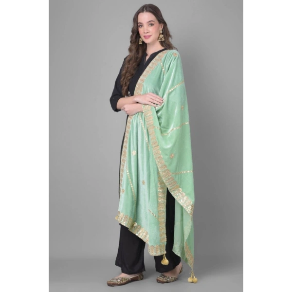 Women's Velvet Gotta Patti Dupatta (Sea Green, Length: 2.25 to 2.50 Mtr)