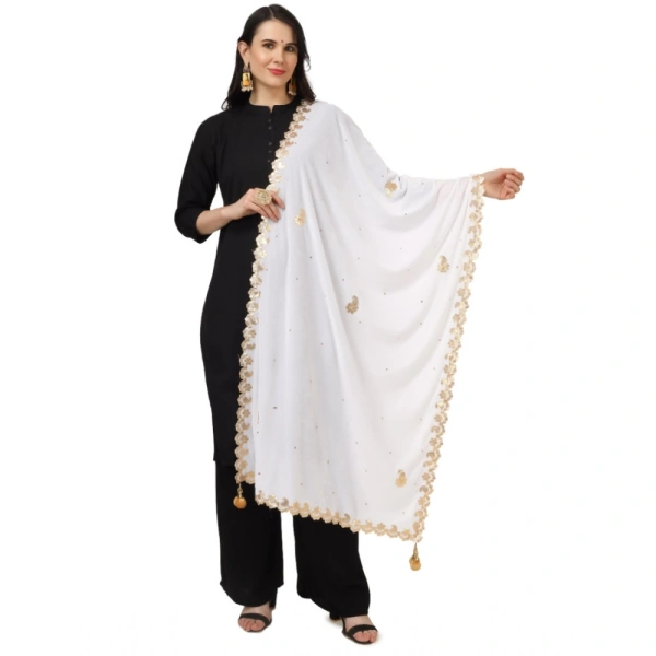 shopnav's Women's Velvet Gotta Patti Dupatta (White, Length:Â 2.25 to 2.50 Mtr) - White