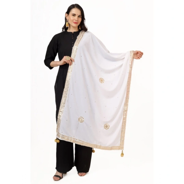Women's Velvet Gotta Patti Dupatta (White, Length:Â 2.25 to 2.50 Mtr)