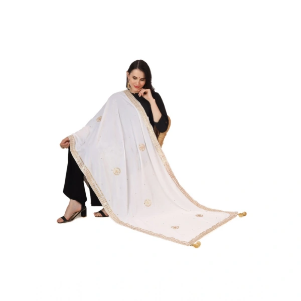 Women's Velvet Gotta Patti Dupatta (White, Length:Â 2.25 to 2.50 Mtr)