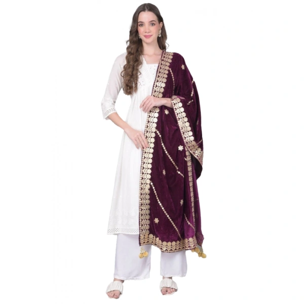 Women's Velvet Gotta Patti Dupatta (Wine, Length:Â 2.25 to 2.50 Mtr)