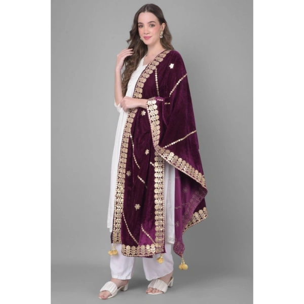 Women's Velvet Gotta Patti Dupatta (Wine, Length:Â 2.25 to 2.50 Mtr)