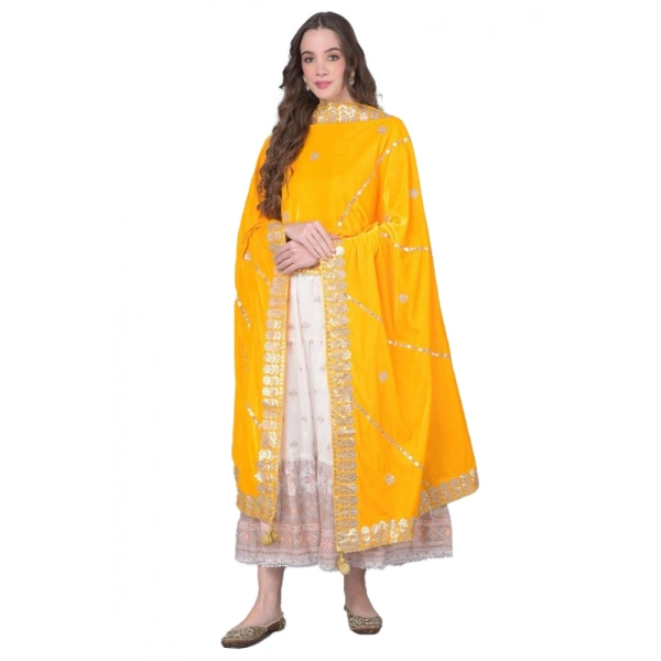 Women's Velvet Gotta Patti Dupatta (Yellow, Length:Â 2.25 to 2.50 Mtr)