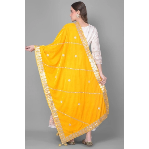 Women's Velvet Gotta Patti Dupatta (Yellow, Length:Â 2.25 to 2.50 Mtr)