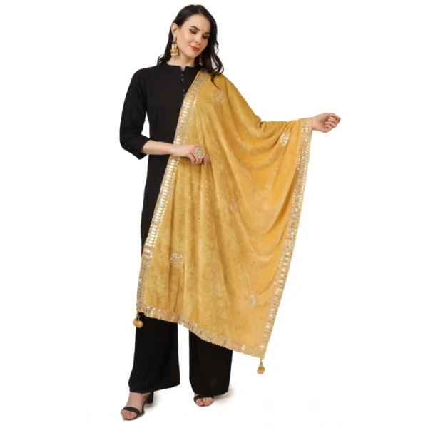 Women's Velvet Gotta Patti Dupatta (Yellow, Length:Â 2.25 to 2.50 Mtr)