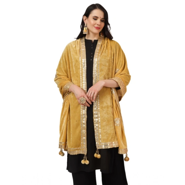Women's Velvet Gotta Patti Dupatta (Yellow, Length:Â 2.25 to 2.50 Mtr)