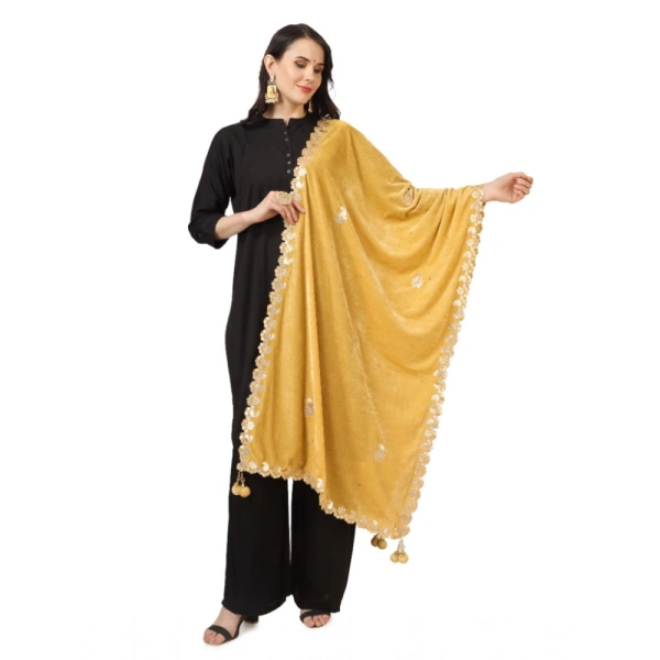 Women's Velvet Gotta Patti Dupatta (Yellow, Length:Â 2.25 to 2.50 Mtr) - Yellow