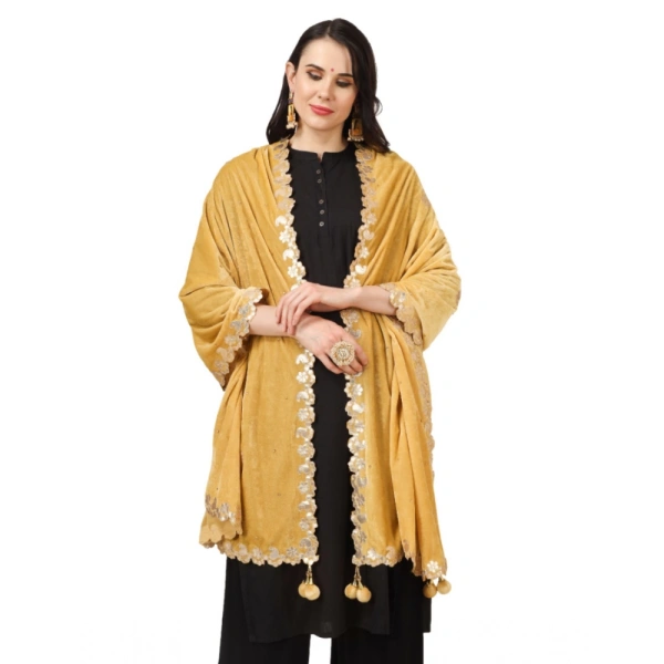 Women's Velvet Gotta Patti Dupatta (Yellow, Length:Â 2.25 to 2.50 Mtr) - Yellow