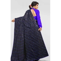 Women's Vichitra Saree with Blouse (Blue, 5-6 Mtrs) - Blue