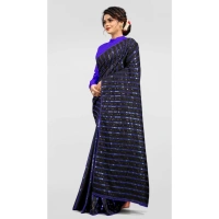 Women's Vichitra Saree with Blouse (Blue, 5-6 Mtrs) - Blue