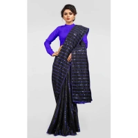 Women's Vichitra Saree with Blouse (Blue, 5-6 Mtrs) - Blue
