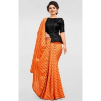 Women's Vichitra Saree with Blouse (Orange, 5-6 Mtrs) - Orange