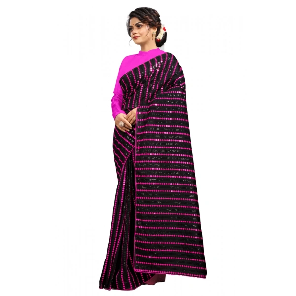 Women's Vichitra Saree with Blouse (Pink, 5-6 Mtrs) - Pink