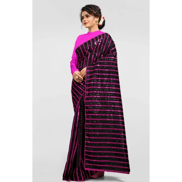 Women's Vichitra Saree with Blouse (Pink, 5-6 Mtrs) - Pink