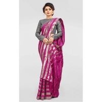 Women's Vichitra Saree with Blouse (Pink, 5-6 Mtrs) - Pink