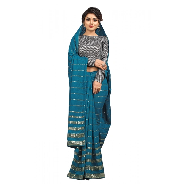 Women's Vichitra Saree with Blouse (Rama, 5-6 Mtrs) - Rama