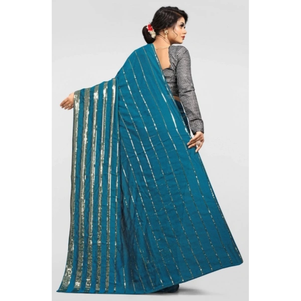 Women's Vichitra Saree with Blouse (Rama, 5-6 Mtrs) - Rama