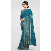 Women's Vichitra Saree with Blouse (Rama, 5-6 Mtrs) - Rama