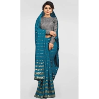 Women's Vichitra Saree with Blouse (Rama, 5-6 Mtrs) - Rama