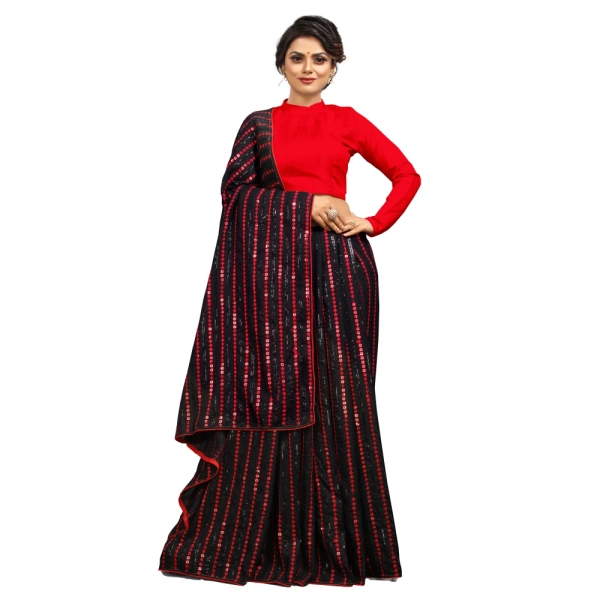 Women's Vichitra Saree with Blouse (Red, 5-6 Mtrs) - Red