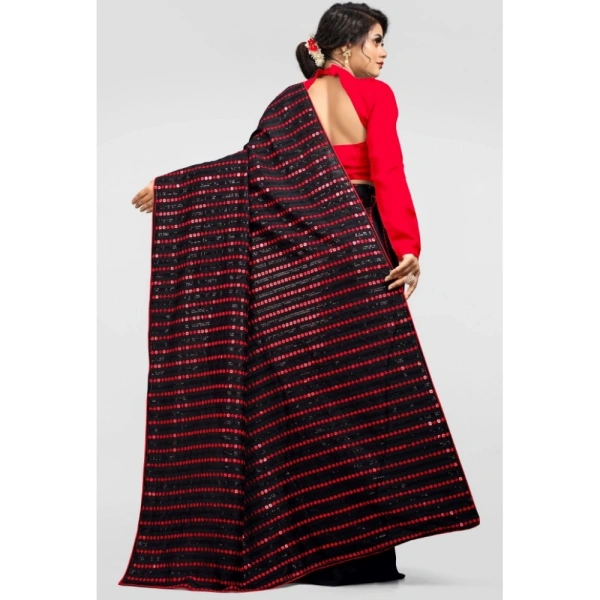 Women's Vichitra Saree with Blouse (Red, 5-6 Mtrs) - Red