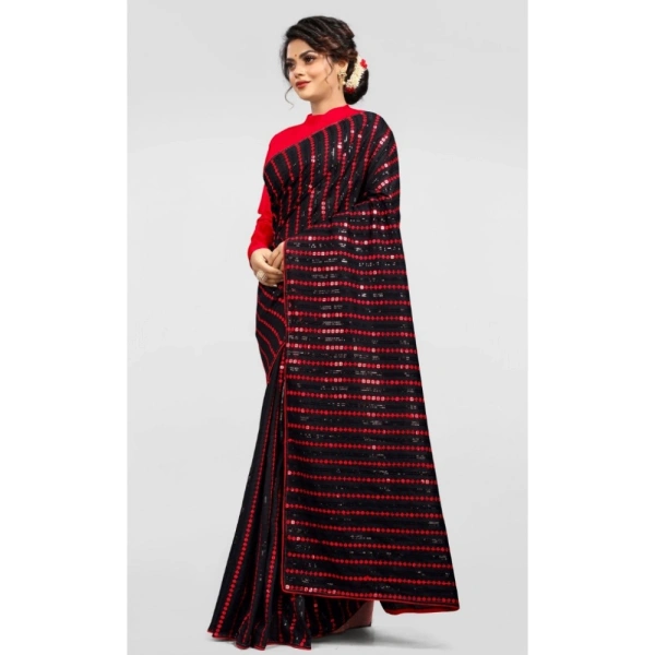 Women's Vichitra Saree with Blouse (Red, 5-6 Mtrs) - Red