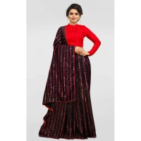 Women's Vichitra Saree with Blouse (Red, 5-6 Mtrs) - Red