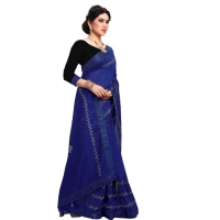 Women's Vichitra Silk HotFix Stone Work Saree With Blouse (Blue, 5-6 Mtrs) - Blue
