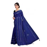 Women's Vichitra Silk HotFix Stone Work Saree With Blouse (Blue, 5-6 Mtrs) - Blue