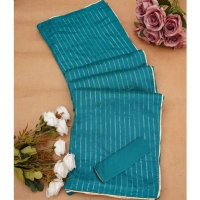 Generic Women's Vichitra Silk Striped Saree With Unstitched Blouse 5.5Mtr (Sky Blue) - Sky Blue