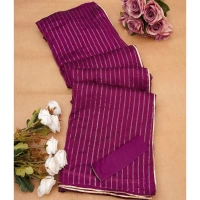 Generic Women's Vichitra Silk Striped Saree With Unstitched Blouse 5.5Mtr (Purple) - Purple