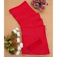 Generic Women's Vichitra Silk Striped Saree With Unstitched Blouse 5.5Mtr (Red) - Red