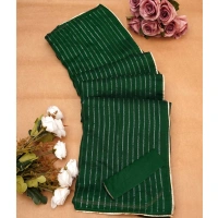 Generic Women's Vichitra Silk Striped Saree With Unstitched Blouse 5.5Mtr (Green) - Green