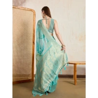 Women's Viscose Printed Saree With Unstitched Blouse 5.5Mtr (Green)