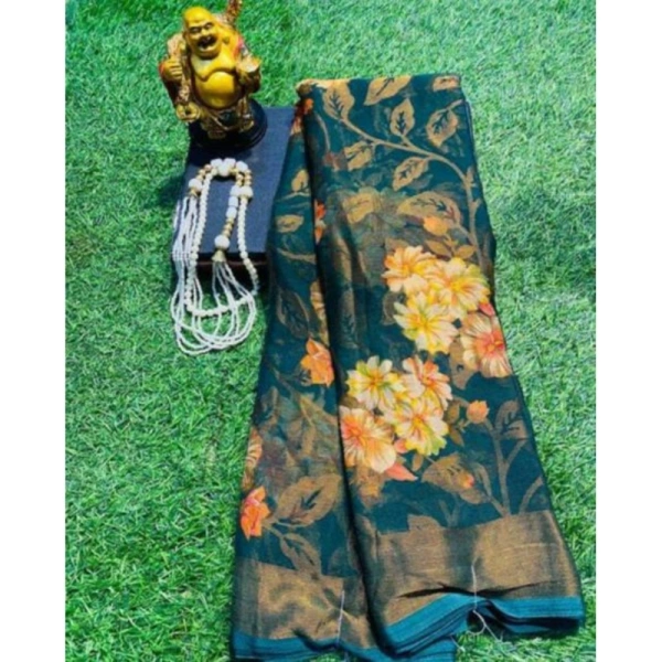 Women's Viscose Rayon Printed Saree With Unstitched Blouse (Rama) - Rama