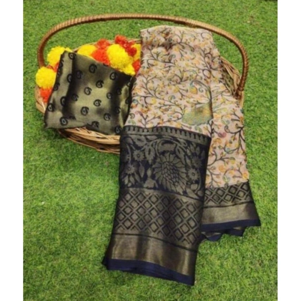 shopnav's Women's Viscose Rayon Printed Saree With Unstitched Blouse (Navyblue) - Navyblue