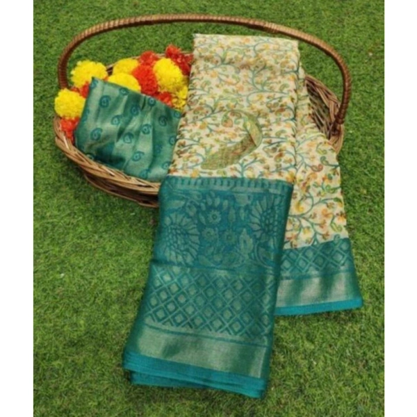 Women's Viscose Rayon Printed Saree With Unstitched Blouse (Skyblue) - Skyblue