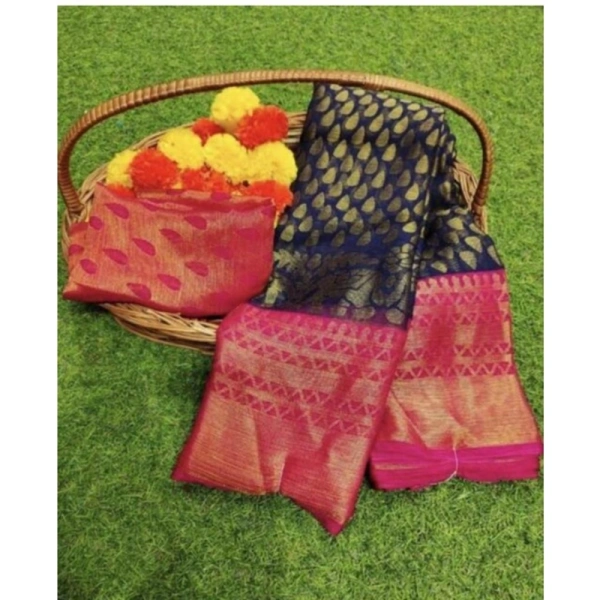 Women's Viscose Rayon Printed Saree With Unstitched Blouse (Nvay Blue) - Navy Blue