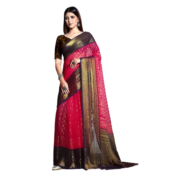 Women's Viscose Rayon Printed Saree With Unstitched Blouse (Pink) - Pink