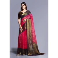 Women's Viscose Rayon Printed Saree With Unstitched Blouse (Pink) - Pink