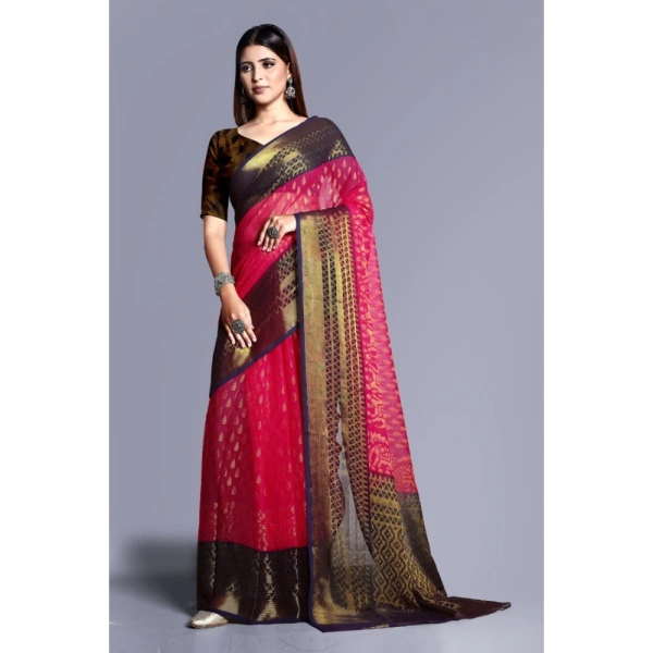 Women's Viscose Rayon Printed Saree With Unstitched Blouse (Pink) - Pink